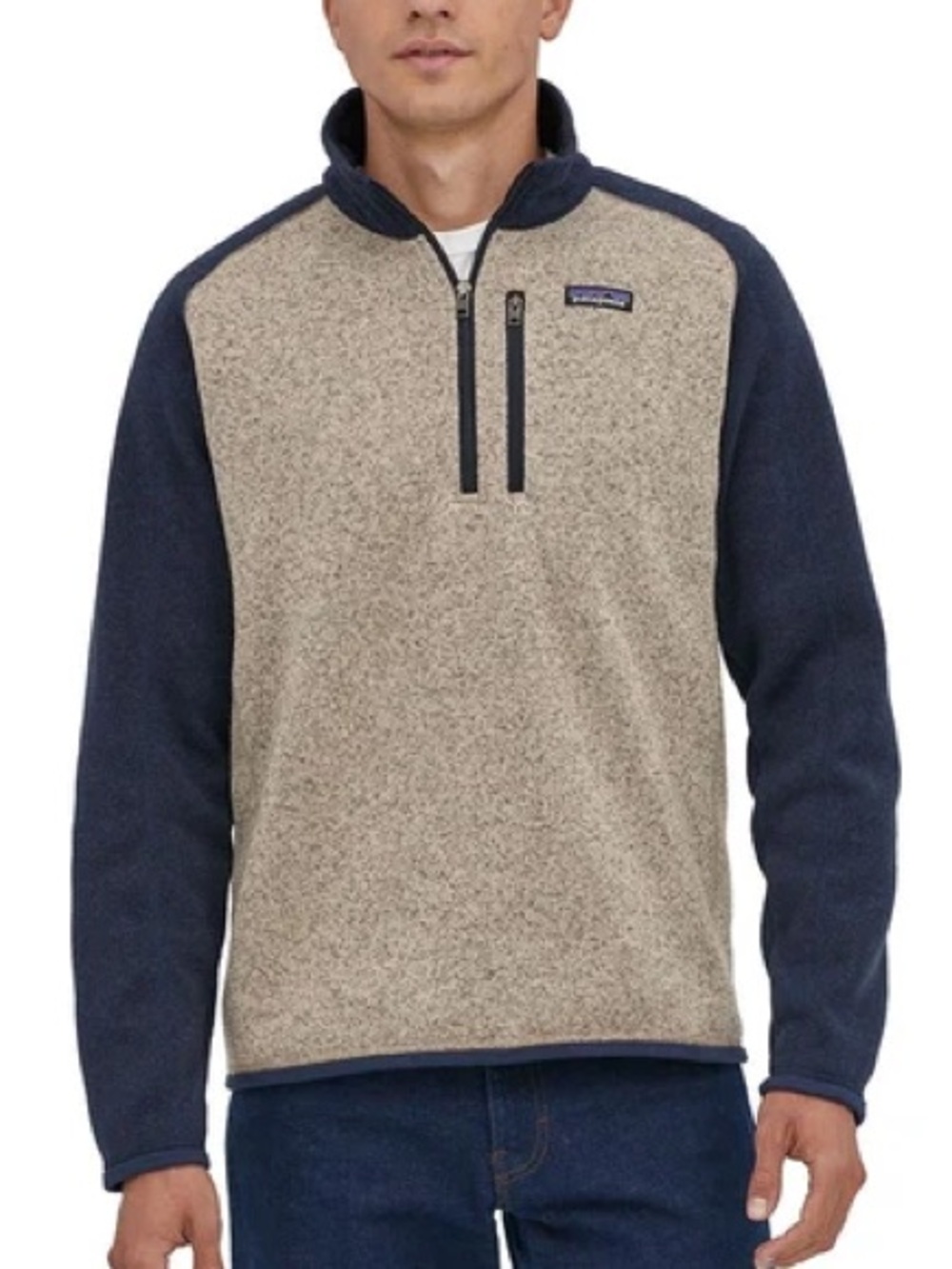 Patagonia Men’s Half-Zip Fleece - Sand Body with Navy Sleeves